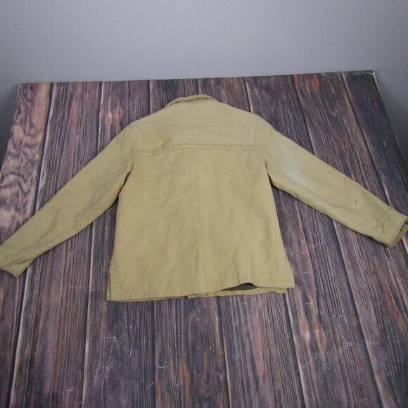 Territoy Ahead Women Small Beige Genuine Leather Button Up Coat Jacket Blazer - Picture 6 of 8